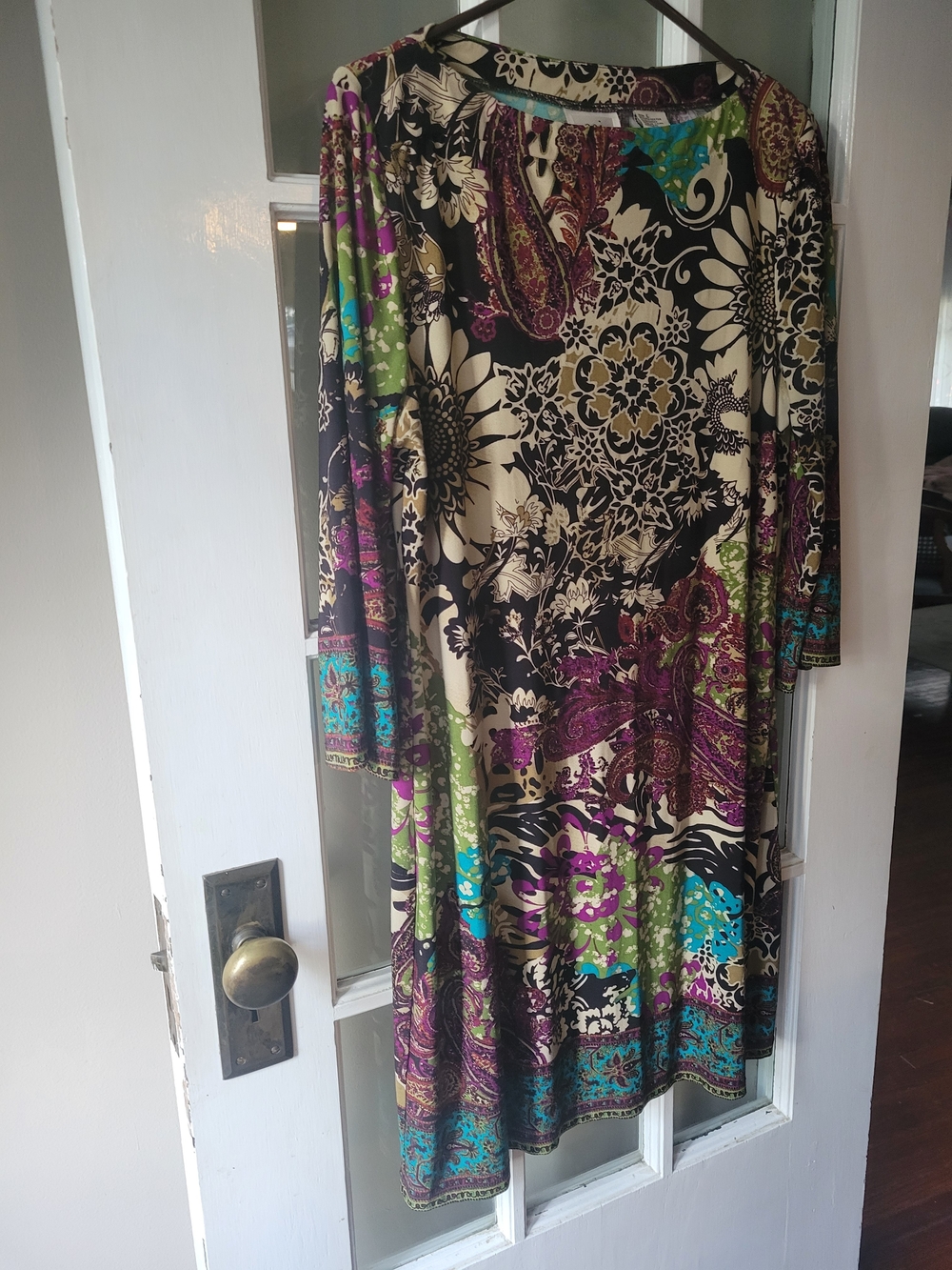 ECI New York Paisley Floral Multicolor Print Pullover Dress Stretch Women's L - Picture 3 of 14